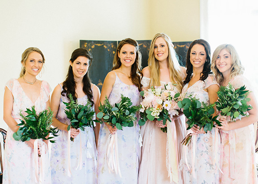 bride and bridesmaids pink classic bridal bouquet greenery bouquets bridesmaids wedding florist